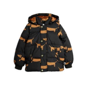 Mini Rodini Winterjas Met Capuchon Dog Print Black - vooraanzicht