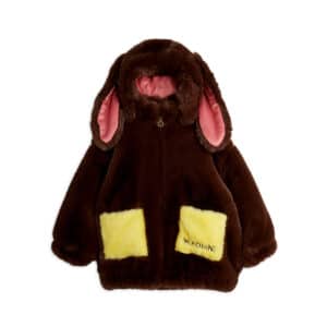 Mini Rodini Faux Fur Jas Met Konijnenoren Brown - vooraanzicht
