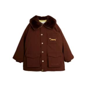Mini Rodini Gevoerde Nylon Parka Met Faux Fur Kraag Brown - vooraanzicht