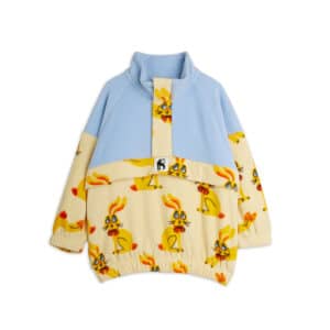 Mini Rodini Fleece Sweater Met Halve Rits Rabbits Print Yellow - vooraanzicht