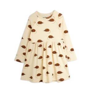 Mini Rodini Jurk Met Lange Mouwen Elephant Shrew Print Beige - vooraanzicht