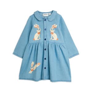 Mini Rodini Denim Jurk Met Konijn Print Blue - vooraanzicht