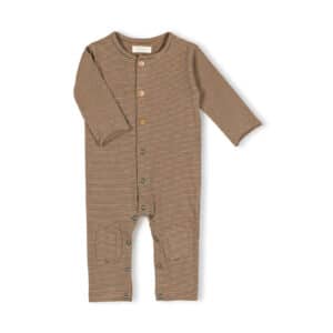Nixnut Butt Onesie Moss Stripe – groen gestreept boxpakje voor baby's