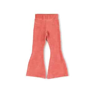 Nixnut Basic Flared Sunset – oranje jacquard flared broek voor kinderen