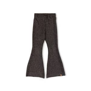 Nixnut Basic Flared Silver – zilverkleurige glanzende flared broek voor kinderen