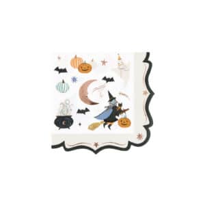 Kleine halloween servetten van Meri Meri met sierrand op een feesttafel