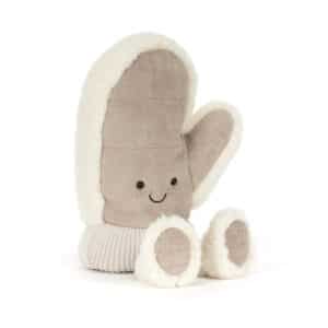 Beige pluche want Jellycat Amuseables Fitswell Mitten met donzige boord