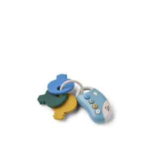 Speelsleutels van Liewood in Beach Blue Multi Mix met siliconen sleutels aan een ring