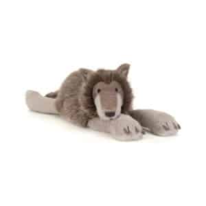 Langgerekte pluche wolf Jellycat Ulrich in grijs en havergeel