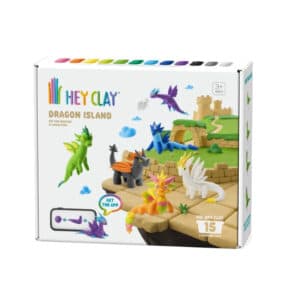 Doos van de Hey Clay Dragon Island set met meerdere draken op de voorkant