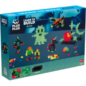 Plus Plus doos met 500 glow in the dark steentjes en bouwboekje