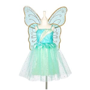 Mintgroene verkleedjurk van Souza! met glitterlijfje en losse feeenvleugels