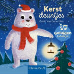 Voorkant van het geluidenboekje Kerstdeuntjes van Guido Van Genechten met een ijsbeer met kerstmuts en lantaarn bij een kerstboom