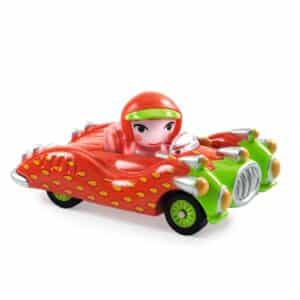 Djeco rode metalen speelgoedauto Lady Berry met aardbeienmotief – in zijaanzicht