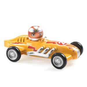 Djeco gele metalen raceauto Yellow Super Speed met coureur – in zijaanzicht