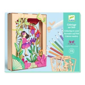 De doos van Djeco houten diorama knutselset Alizée om in te kleuren en op te bouwen