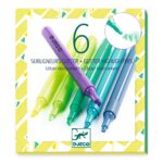 De doos van Djeco set van 6 glitter markeerstiften Mojito in groene – blauwe en paarse tinten