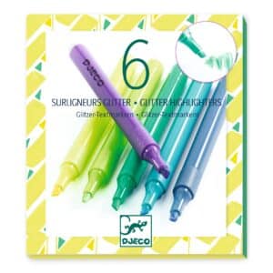 De doos van Djeco set van 6 glitter markeerstiften Mojito in groene – blauwe en paarse tinten