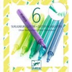 De voorkant van de verpakking van Djeco set van 6 glitter markeerstiften Mojito in groene – blauwe en paarse tinten