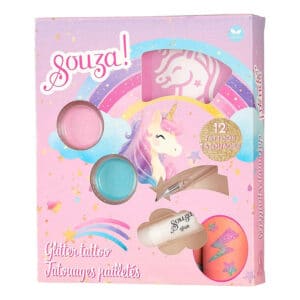 Glittertattoo set eenhoorn van Souza in de verpakking