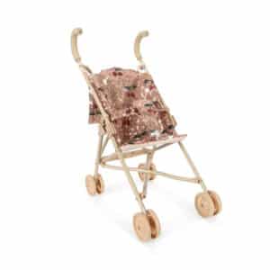 Poppenbuggy van Konges Sløjd met roségouden pailletten en kersjes op een crème frame