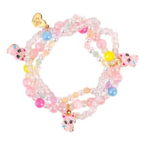 Roze kralenarmbandjes Kitten Caboodle van Great Pretenders met katjesbedels met drie armbandjes om elkaar