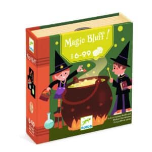 De doos van Djeco blufspel Magic Bluff met tovenaars en toverketel