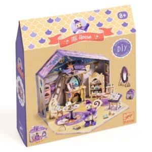 De doos van Djeco houten bouwpakket Mi House Astra – een miniatuurhuisje om te schilderen en in elkaar te zetten