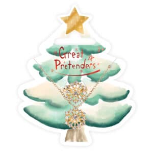 Sieradenset Snowflake van Great Pretenders met sneeuwvlokketting en ring op het kerstboomkaartje