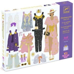 De doos van Djeco papieren aankleedpoppen set So Chic Garderobe met avondkleding