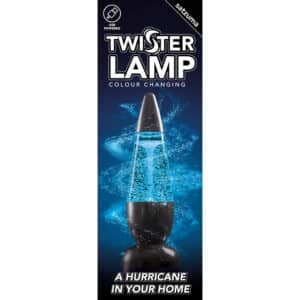 Twister tornado lamp van Satzuma met een draaiende wervelstorm in vloeistof in de verpakking