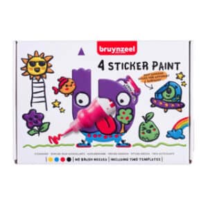 Doos van Bruynzeel 4 Sticker Paint met vrolijke monsters en een zon – voorkant