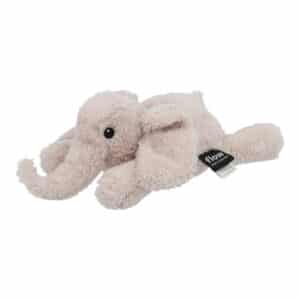 Liggende olifantknuffel George in zacht roze teddystof met Flow-label