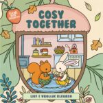 Voorkant van kleurboek Cosy Together uit de serie Kleine Bosvriendjes met eekhoorn en konijn aan de thee