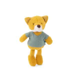 Okergele Moulin Roty knuffelvos Anatole met een groenblauw truitje