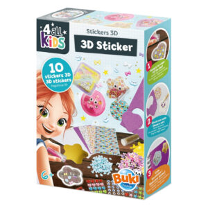 Doos van de Buki 4 All Kids 3D Sticker navulset met tien kawaii stickers