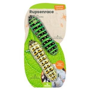 Blisterverpakking met twee racerupsen – groen-zwart en geel-wit gestreept