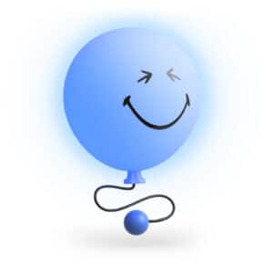 Blauw MOB Bubbly Light nachtlampje in de vorm van een ballon met een knipogende smiley en een koordje