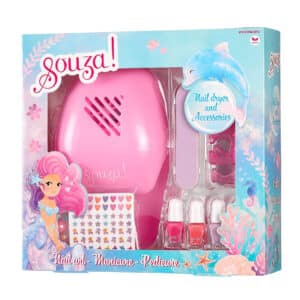 Doos met roze nageldroger – nagellak en nagelaccessoires