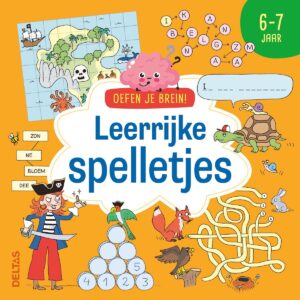 Voorkant Oefen je brein! Leerrijke spelletjes 6-7 jaar van Deltas met piratenkaart en letterpuzzel