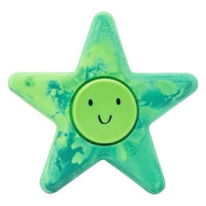 Groene Moses spinner gum in stervorm met een lachend gezichtje