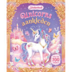 Roze voorkant stickerboek Unicorns aankleden met eenhoorn voor een sprookjeskasteel