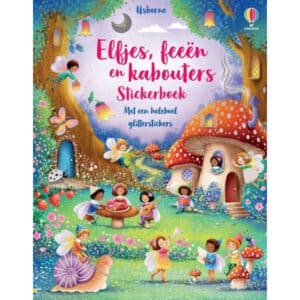 Voorkant Usborne stickerboek Elfjes feeën en kabouters met paddenstoelen en glitterstickers