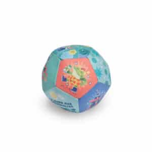 Zachte Moulin Roty bal van 10 cm in turquoise en roze met kikkers en waterdieren